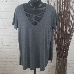 SOLD-Bozzolo Gray Cross Strap Tee
